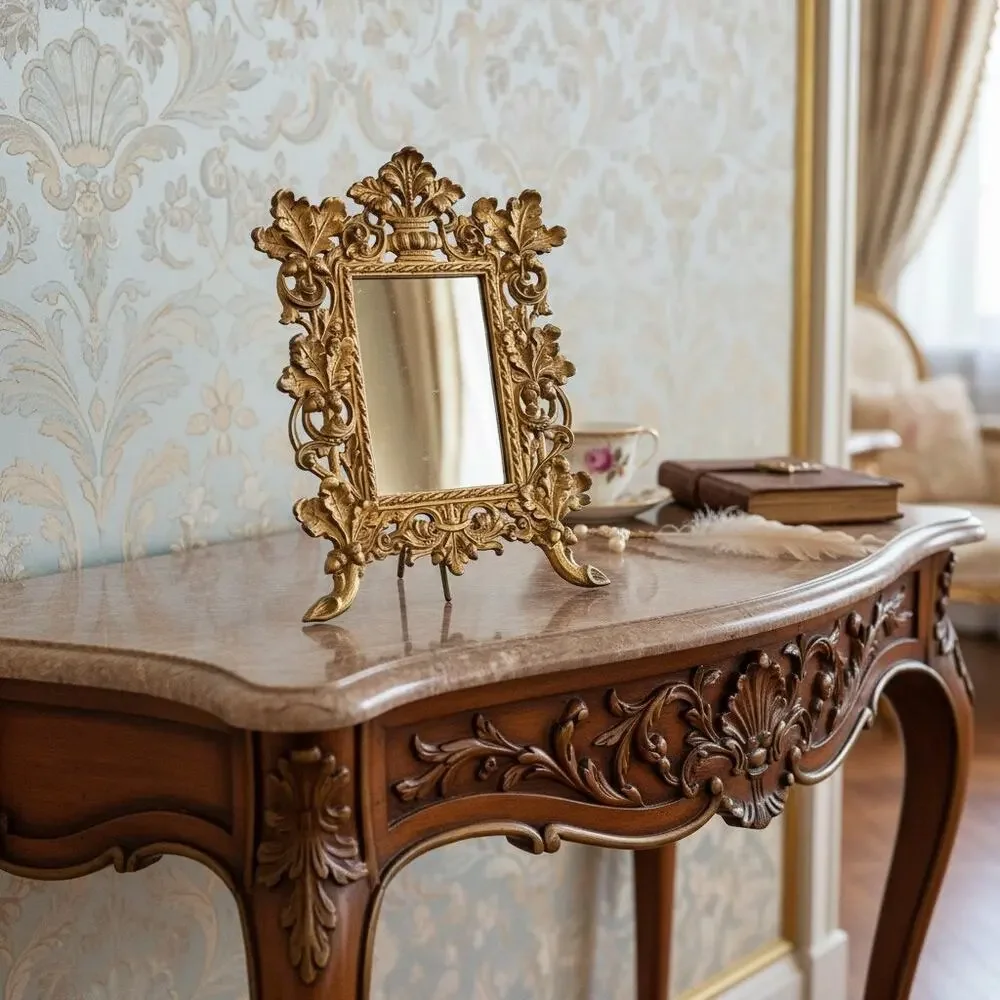 Antique Bradley & Hubbard Table Mirror-Art Nouveau Oak Leaf-Easel Frame-Vanity